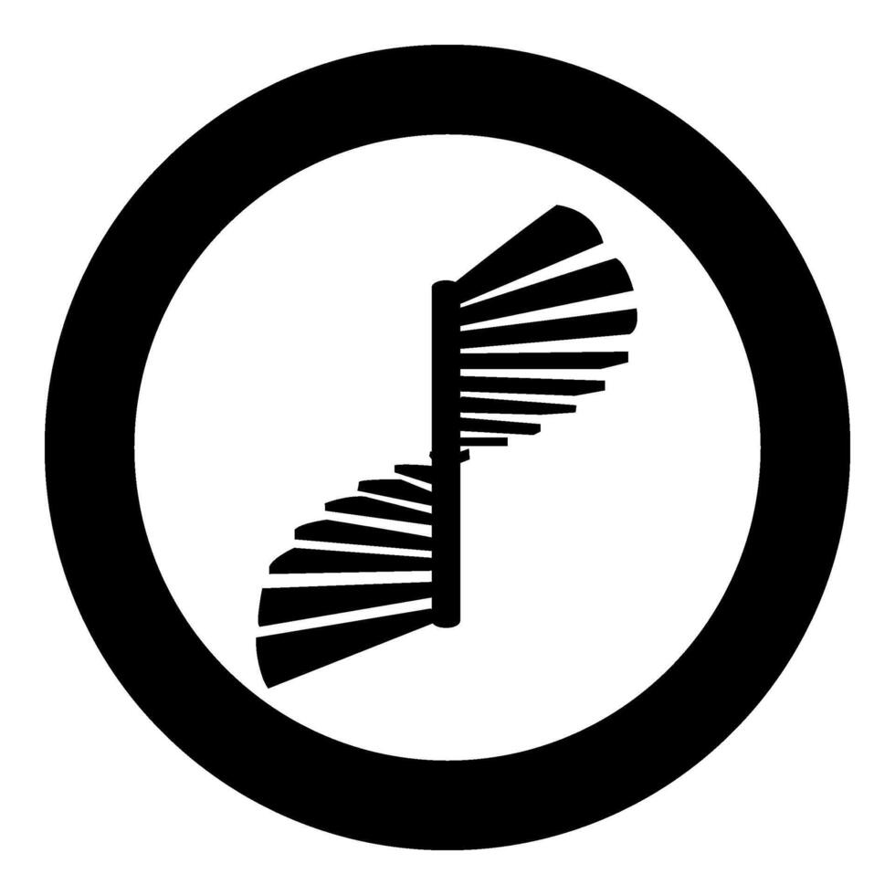espiral escalera circular escalera icono en circulo redondo negro color vector ilustración imagen sólido contorno estilo