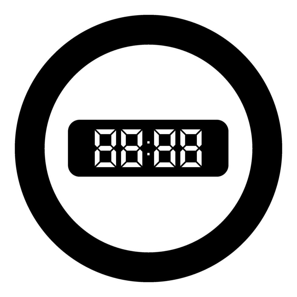 Digital table clock electronic display desk watch icon in circle round black color vector illustration image solid outline style