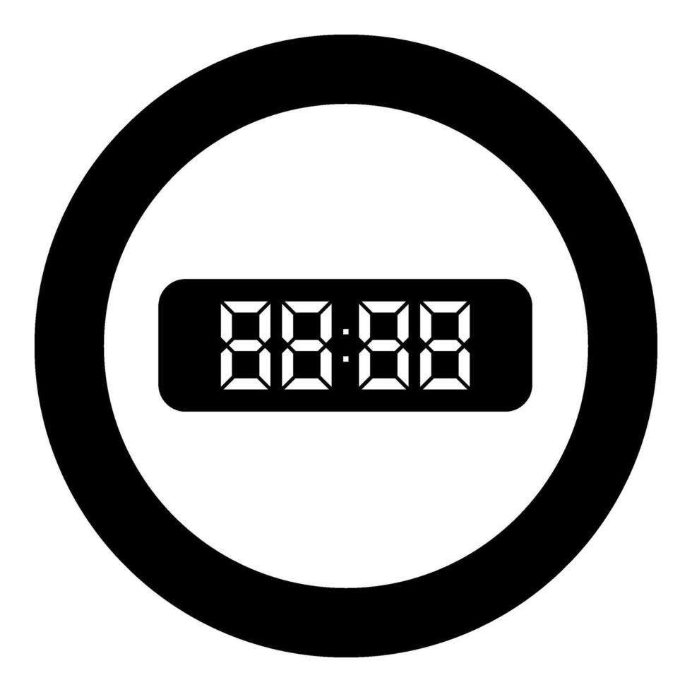 Digital table clock electronic display desk watch icon in circle round black color vector illustration image solid outline style