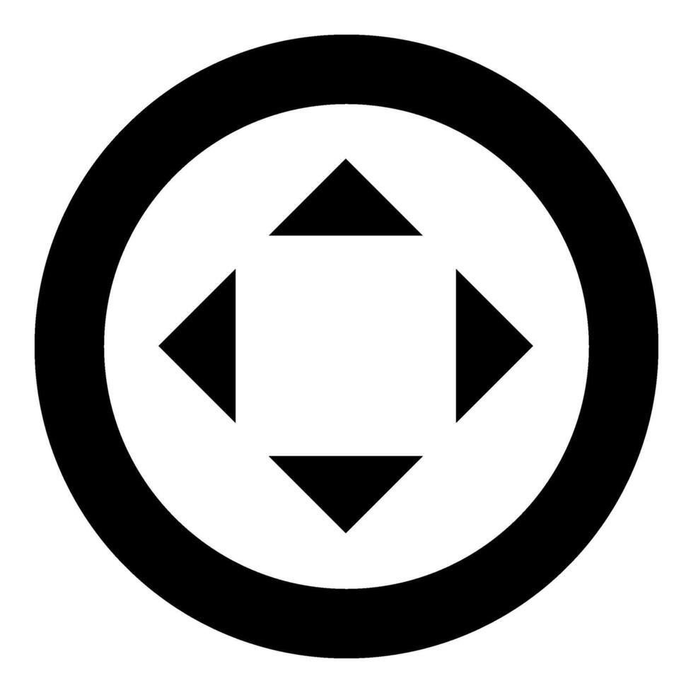 Four arrows pointing from the center symbol location icon in circle round black color vector illustration image solid outline style