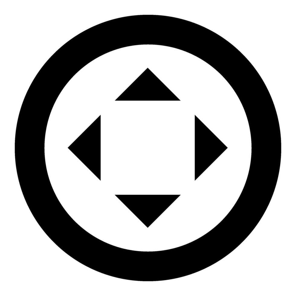 Four arrows pointing from the center symbol location icon in circle round black color vector illustration image solid outline style