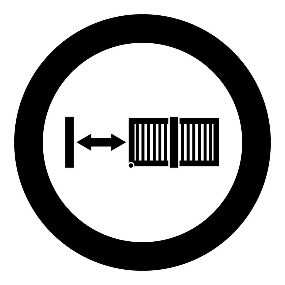 corredizo puertas automático enrejado cerca sistema entrada recinto icono en circulo redondo negro color vector ilustración imagen sólido contorno estilo