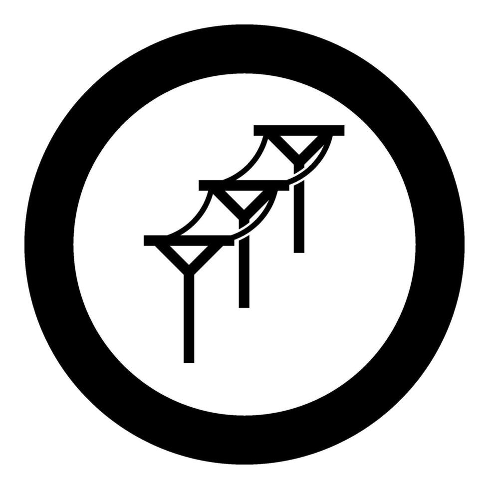 Power line electric pole electric power transmission concept high voltage wire row of pillars with cable icon in circle round black color vector illustration image solid outline style