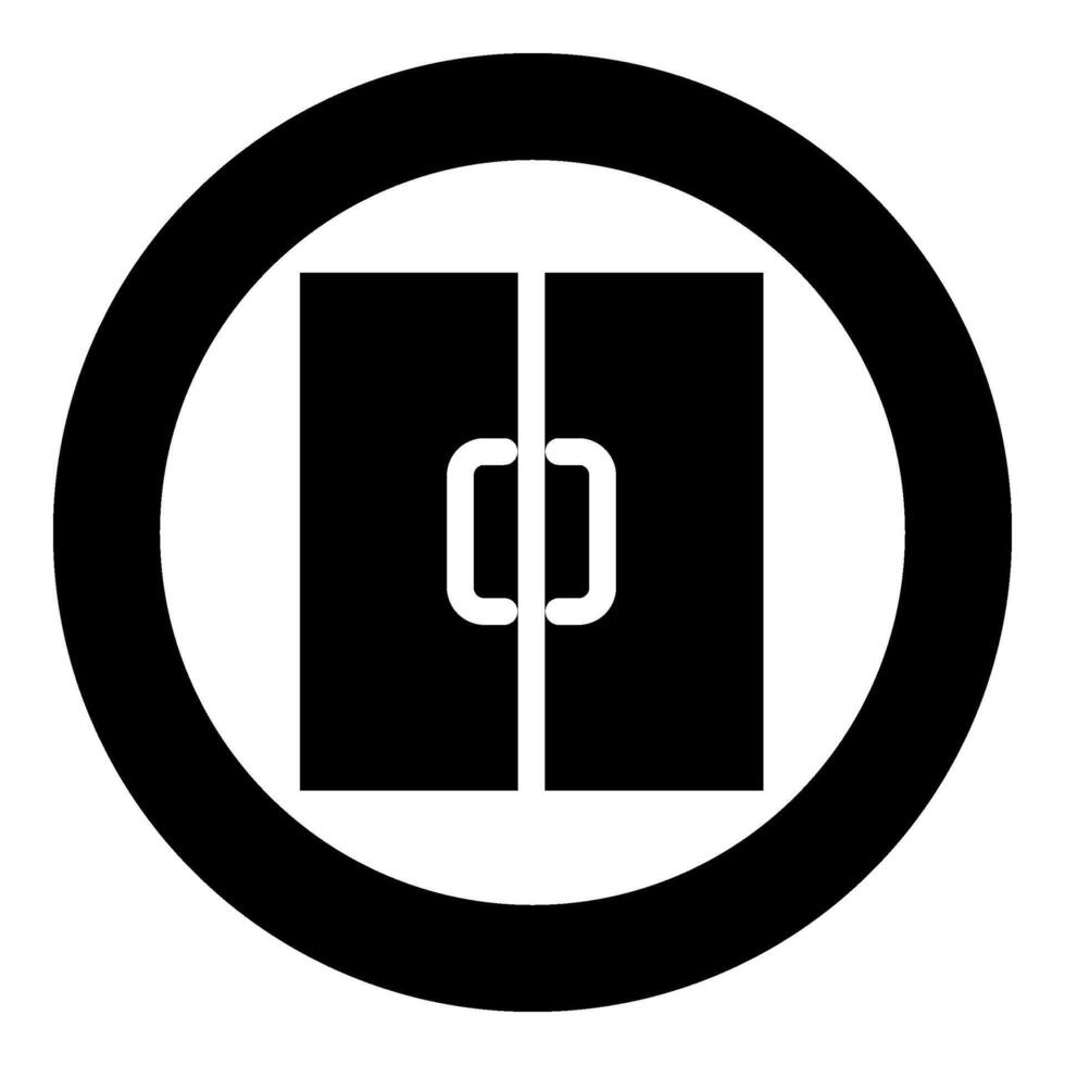 Double door exit doorway icon in circle round black color vector illustration image solid outline style