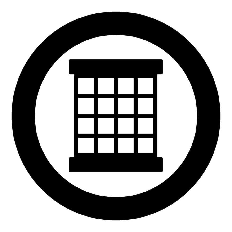 Prisoner window grid grate prison jail concept icon in circle round black color vector illustration image solid outline style