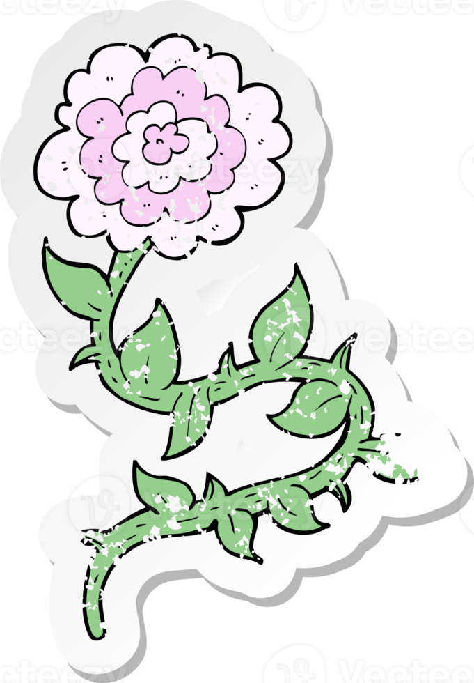 retro distressed sticker of a cartoon flower png
