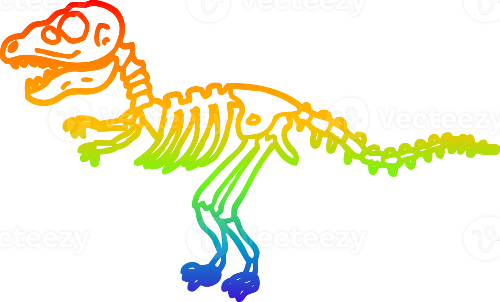 rainbow gradient line drawing cartoon dinosaur bones png