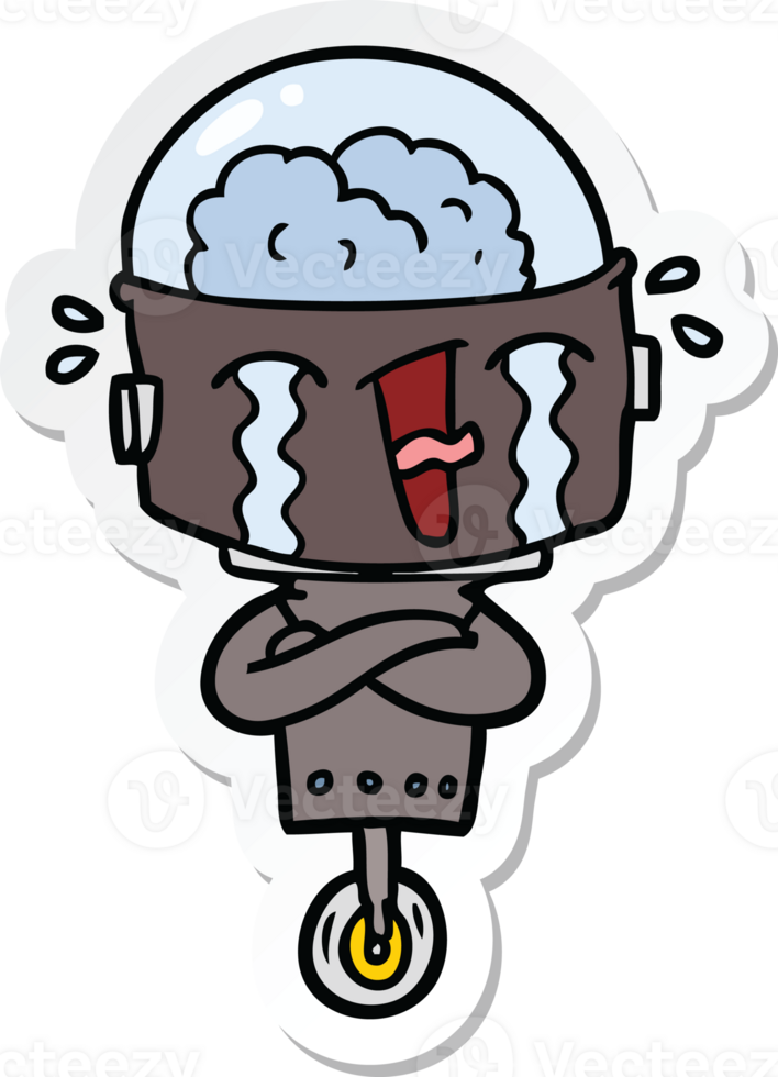 sticker of a cartoon crying robot png