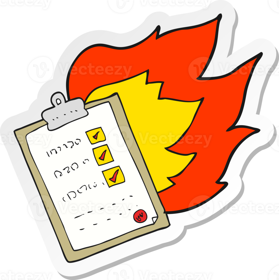sticker of a cartoon checklist burning png