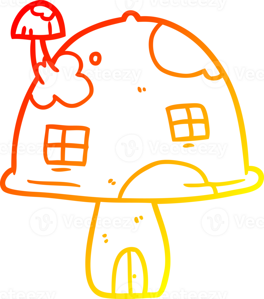 ligne de gradient chaud dessinant une maison aux champignons féerique png