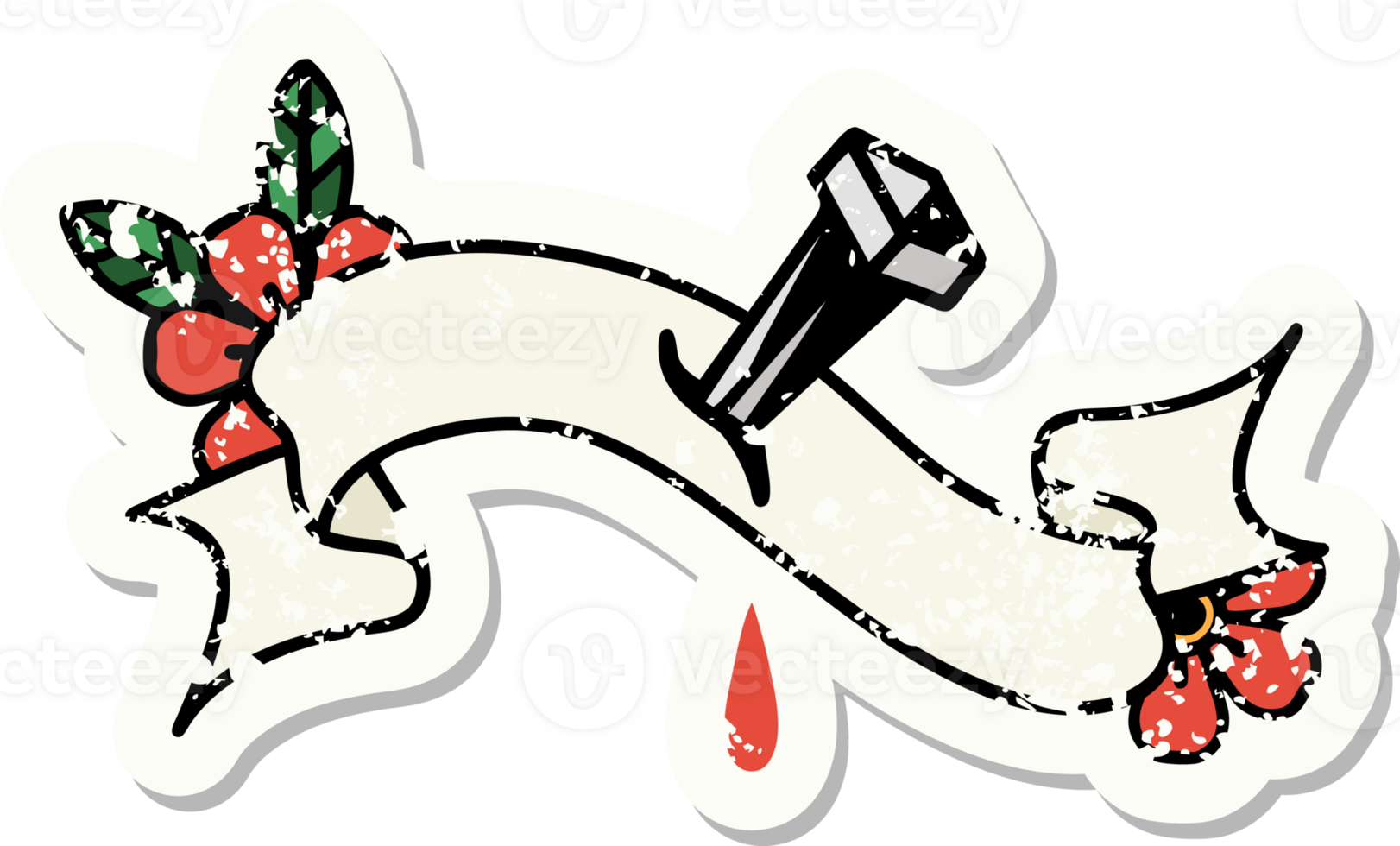 grunge sticker with banner of iron nail png
