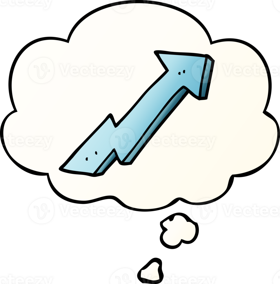 cartoon positive growth arrow and thought bubble in smooth gradient style png