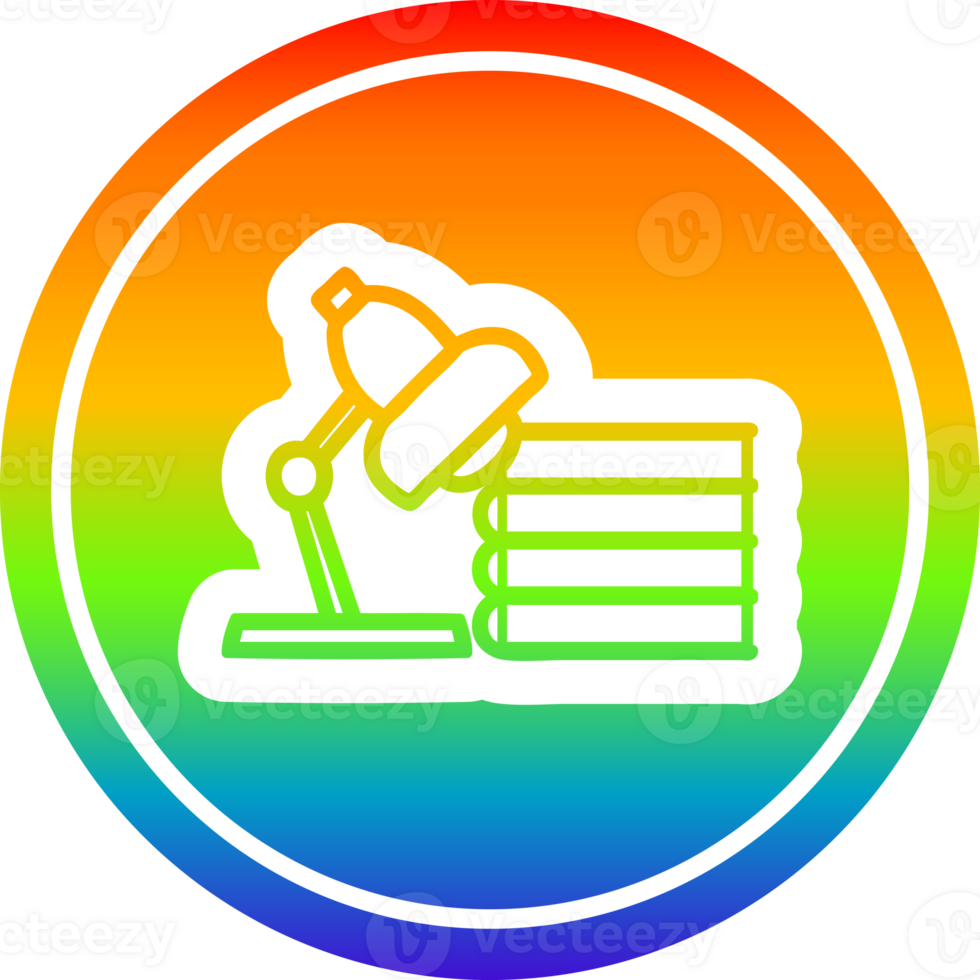 lamp and study books circular in rainbow spectrum png