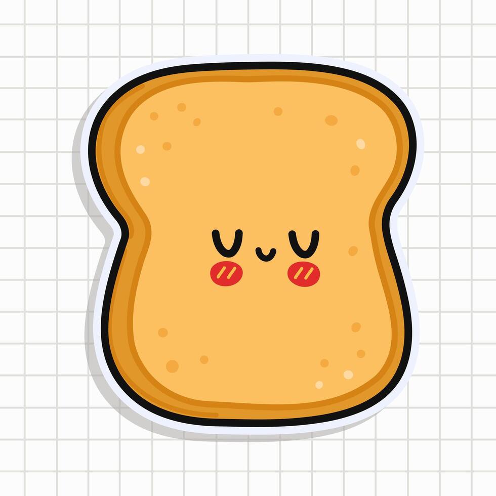 Cute funny Toast piece of bread sticker. Vector hand drawn cartoon kawaii character illustration icon. Isolated on background Toast piece of bread card character concept