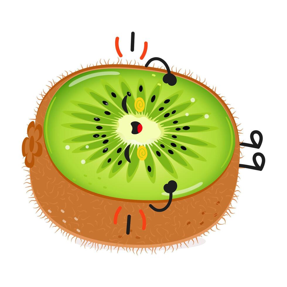 kiwi Fruta se ríe personaje. vector mano dibujado dibujos animados kawaii personaje ilustración icono. aislado en blanco antecedentes. kiwi Fruta personaje concepto