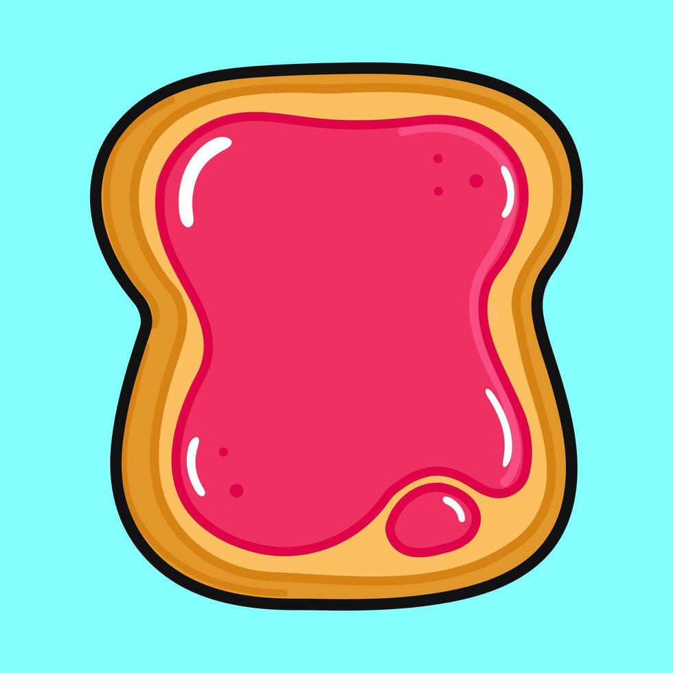 Cute funny Toast piece of bread with jam. Vector hand drawn cartoon kawaii character illustration icon. Isolated on blue background. Toast piece of bread with jam character concept
