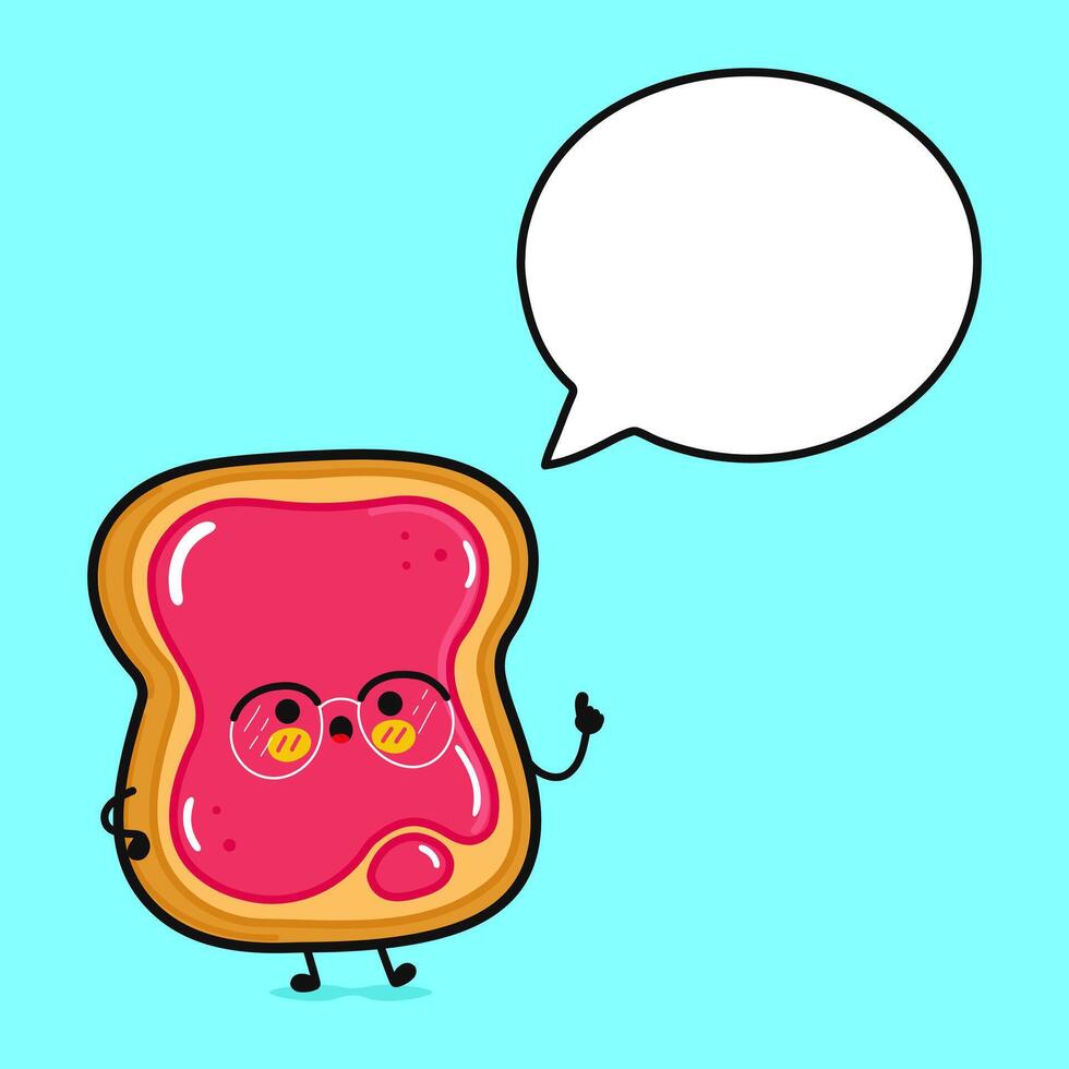 Toast piece of bread with speech bubble. Vector hand drawn cartoon kawaii character illustration icon. Isolated on brown background. Toast piece of bread character concept