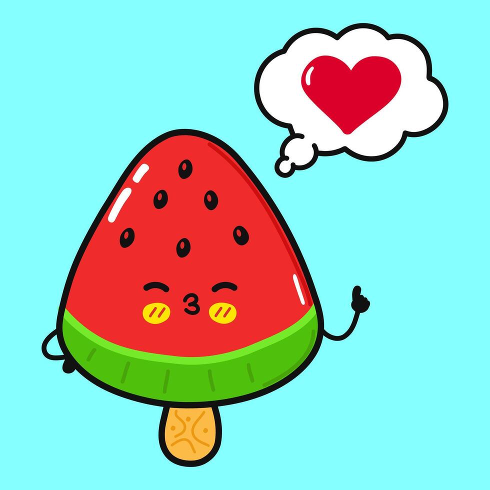 Ice cream doing yoga with speech bubble. Vector hand drawn cartoon kawaii character illustration icon. Isolated on blue background. Ice cream in love character concept