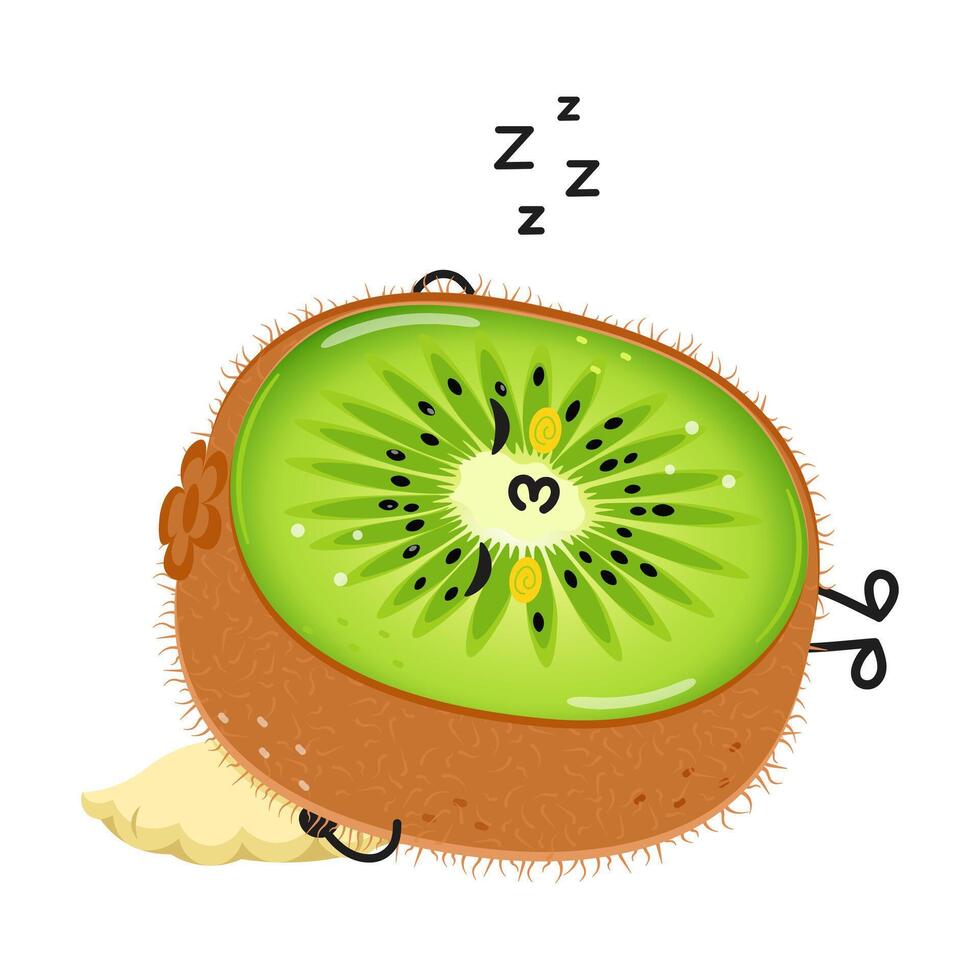 kiwi Fruta dormido personaje. vector mano dibujado dibujos animados kawaii personaje ilustración icono. aislado en blanco antecedentes. kiwi Fruta dormir personaje concepto