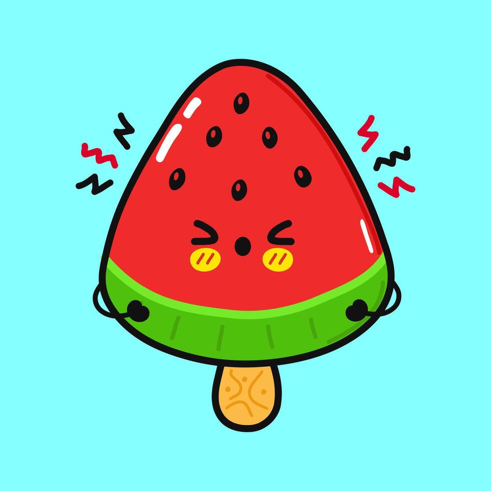 Angry Ice cream character. Vector hand drawn cartoon kawaii character illustration icon. Isolated on blue background. Sad Ice cream character concept