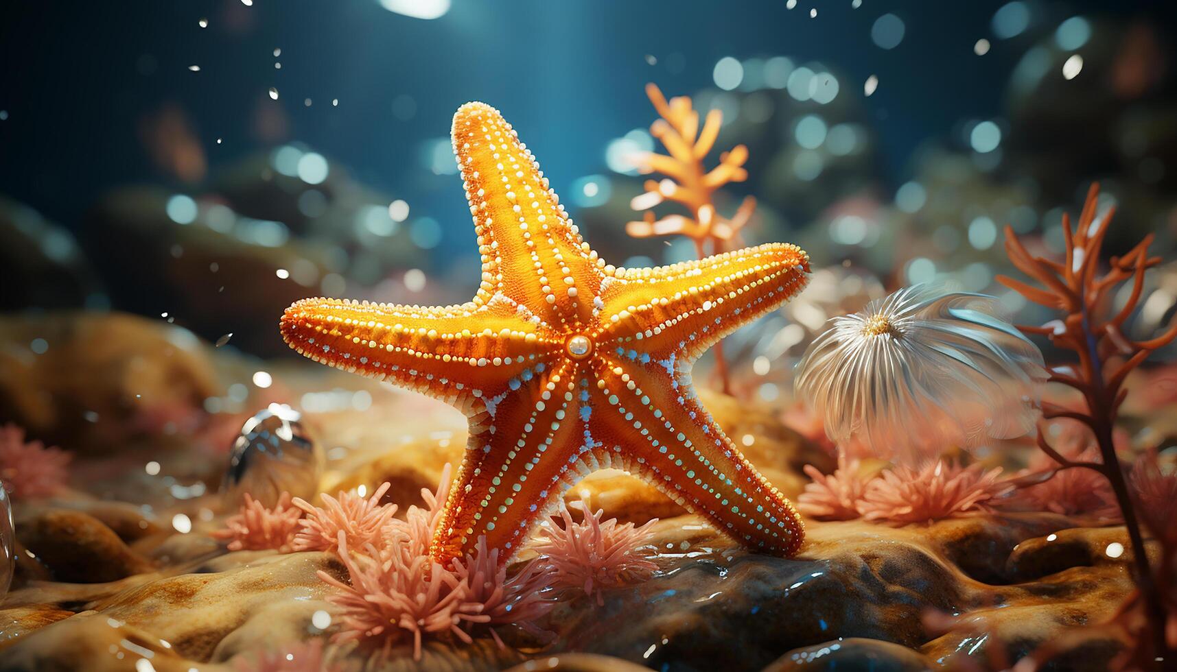 AI generated Underwater animal nature, starfish reef fish water close up multi colored generated by AI photo