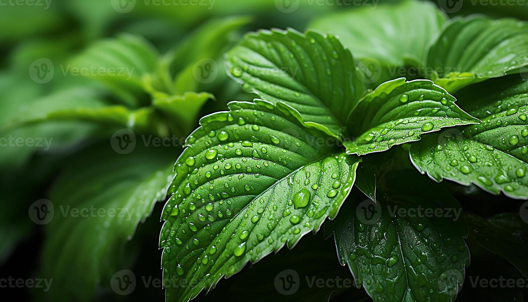 AI generated Fresh green leaf with dewdrop, symbolizing nature vibrant growth generated by AI photo