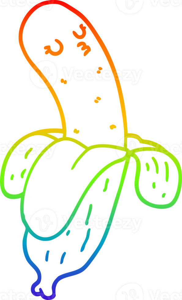 rainbow gradient line drawing cartoon banana png
