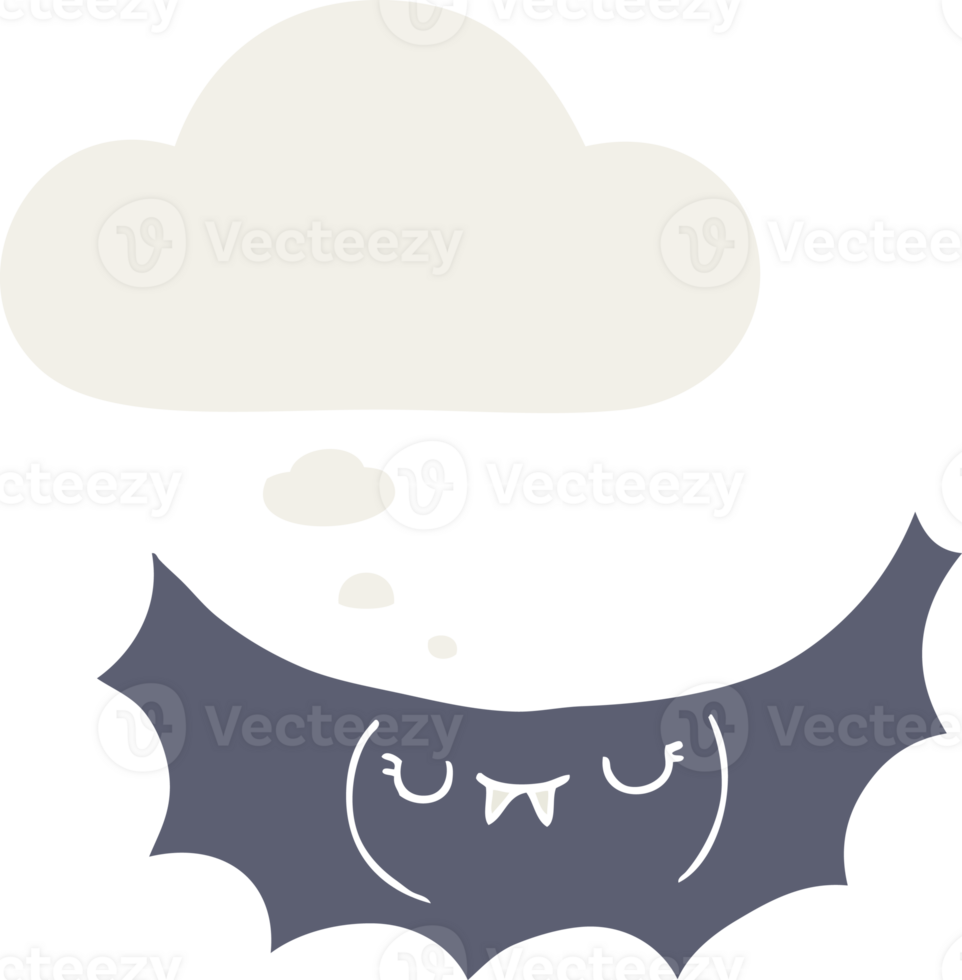 cartoon vampire bat and thought bubble in retro style png