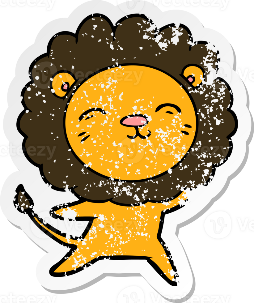 distressed sticker of a cartoon lion png