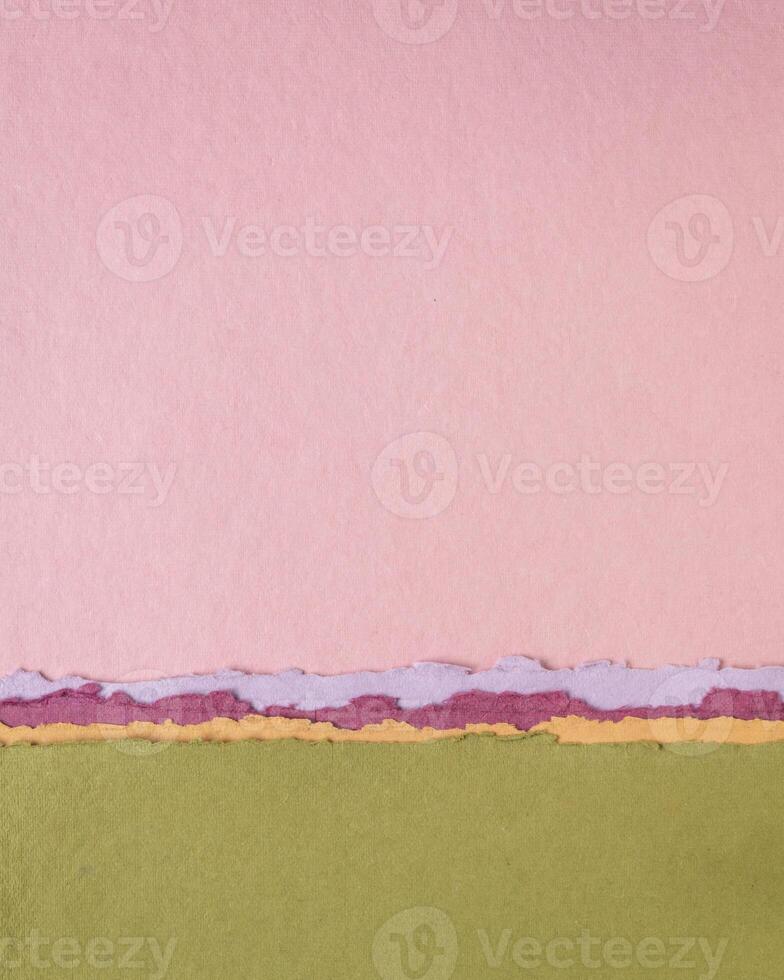 abstract paper landscape in pink and green pastel tones - collection of handmade rag papers photo