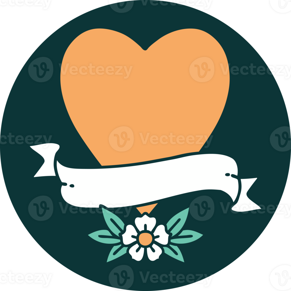 tattoo style icon of a heart and banner png