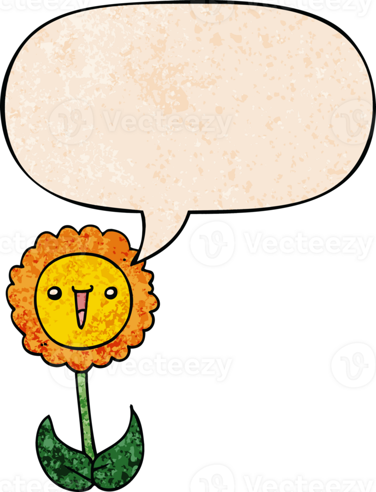 cartoon flower and speech bubble in retro texture style png