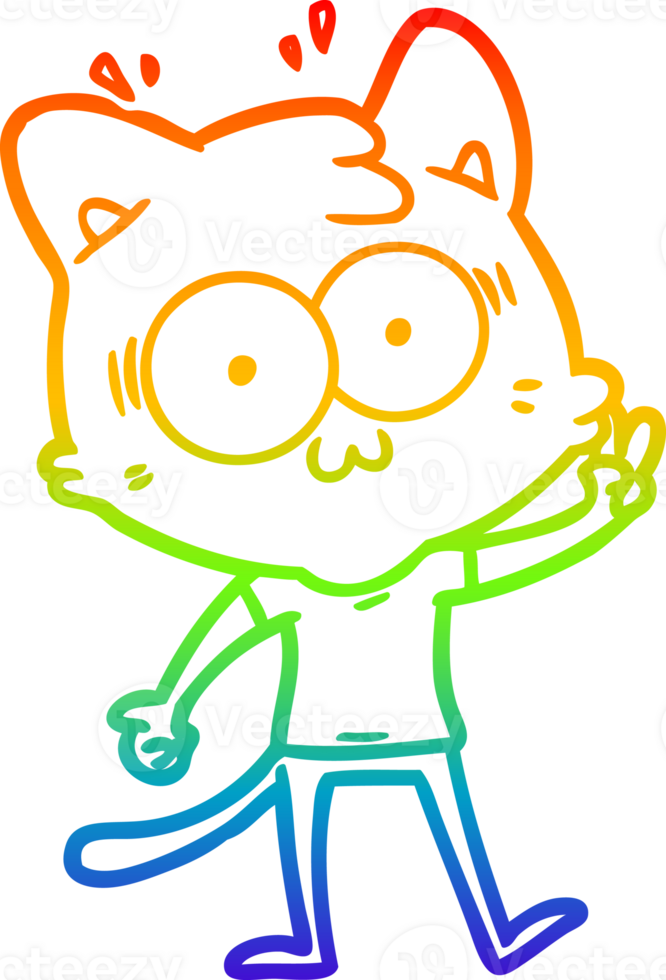rainbow gradient line drawing cartoon surprised cat png