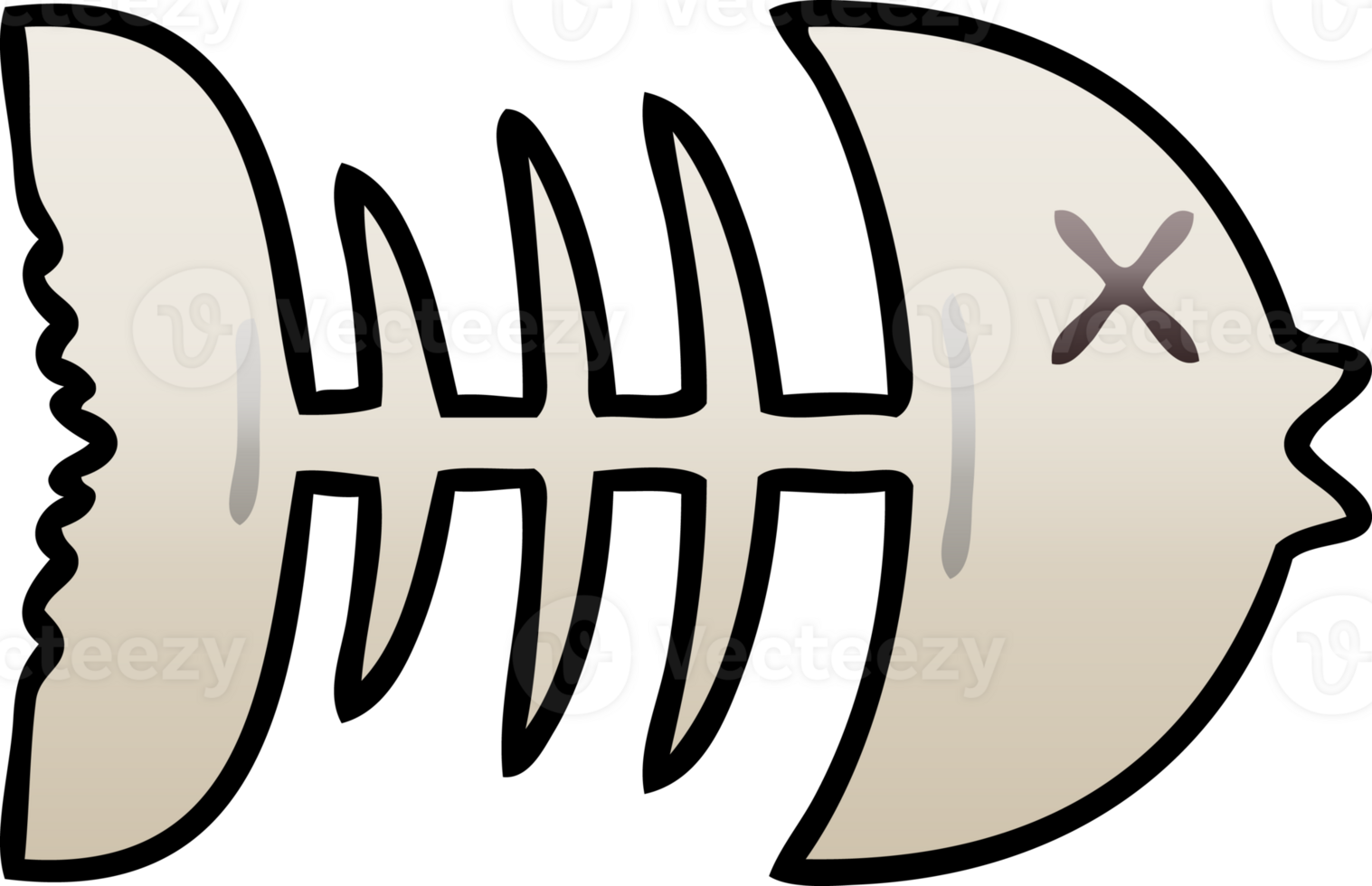 quirky gradient shaded cartoon dead fish bone png