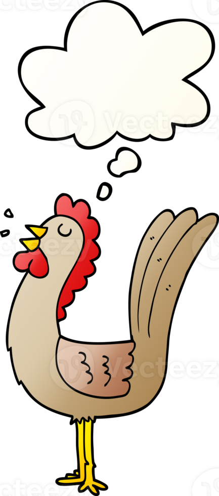 cartoon rooster and thought bubble in smooth gradient style png