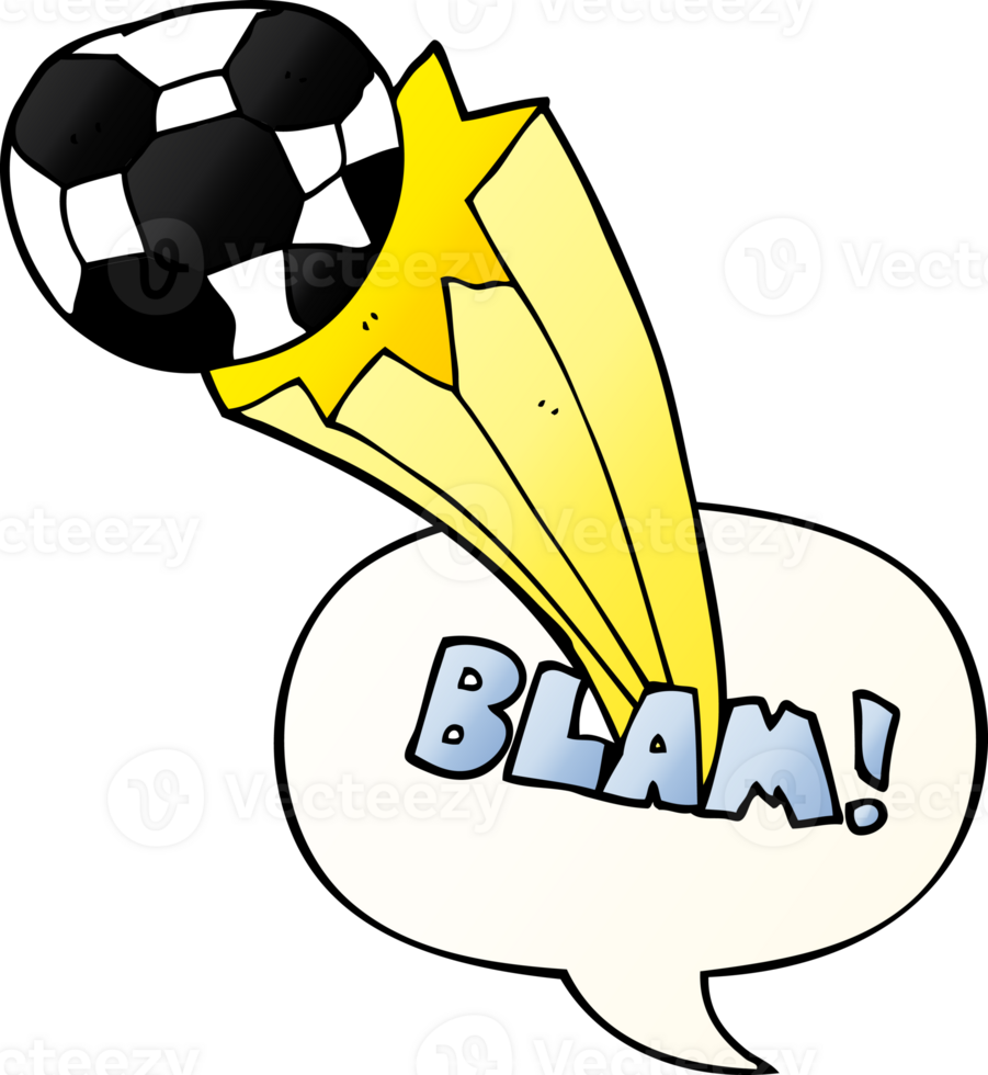 cartoon kicked soccer ball and speech bubble in smooth gradient style png