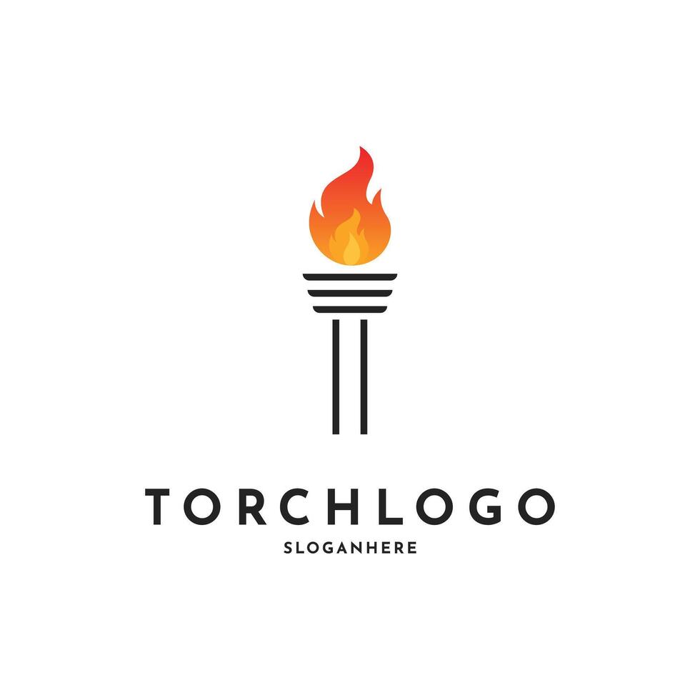 Initial letter T Torch Logo Design, Torchlight Fire Flame logo design concept idea vector