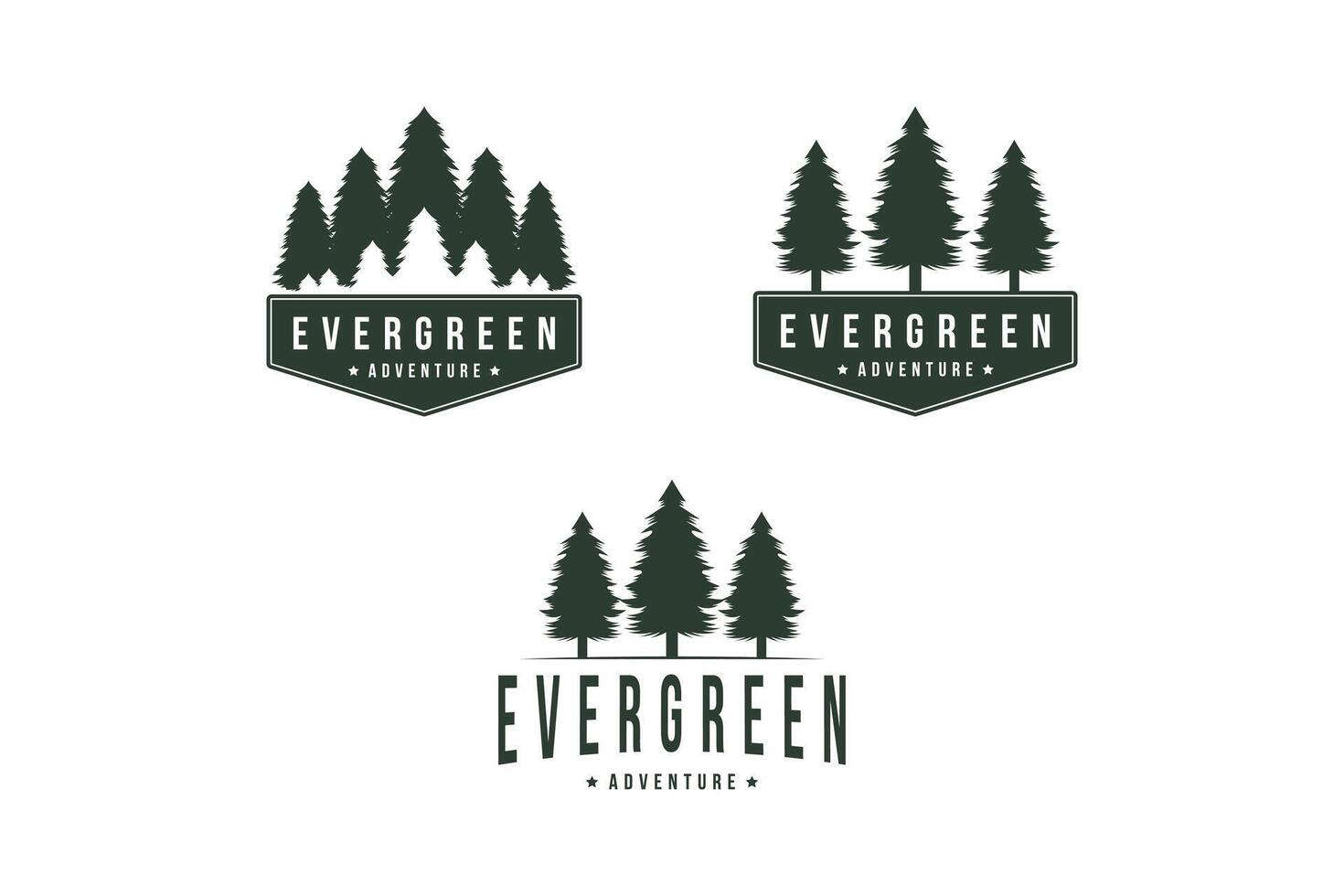 set of pine tree evergreen logo design vintage retro badge vector