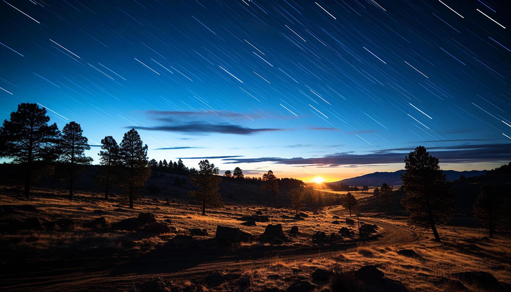 AI generated Majestic mountain peak silhouettes in tranquil star filled night sky generated by AI photo
