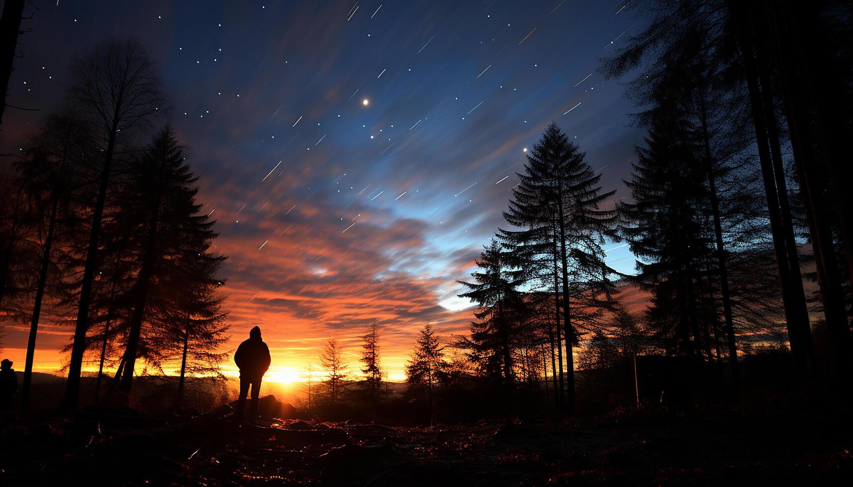 AI generated Silhouette of tree backlit by sunset, nature vibrant beauty generated by AI photo