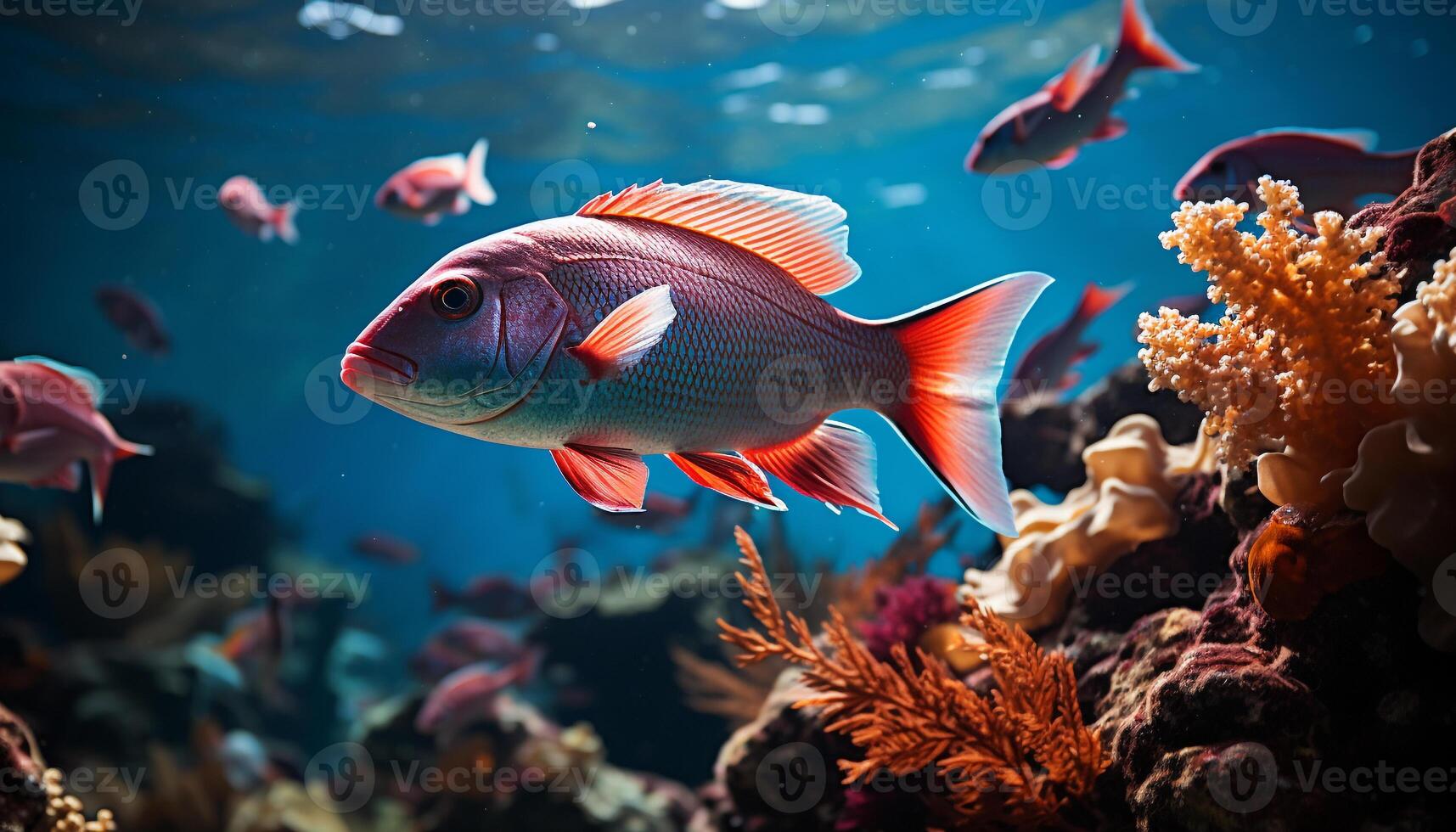 AI generated Underwater fish reef, nature multi colored beauty in tropical climate generated by AI photo