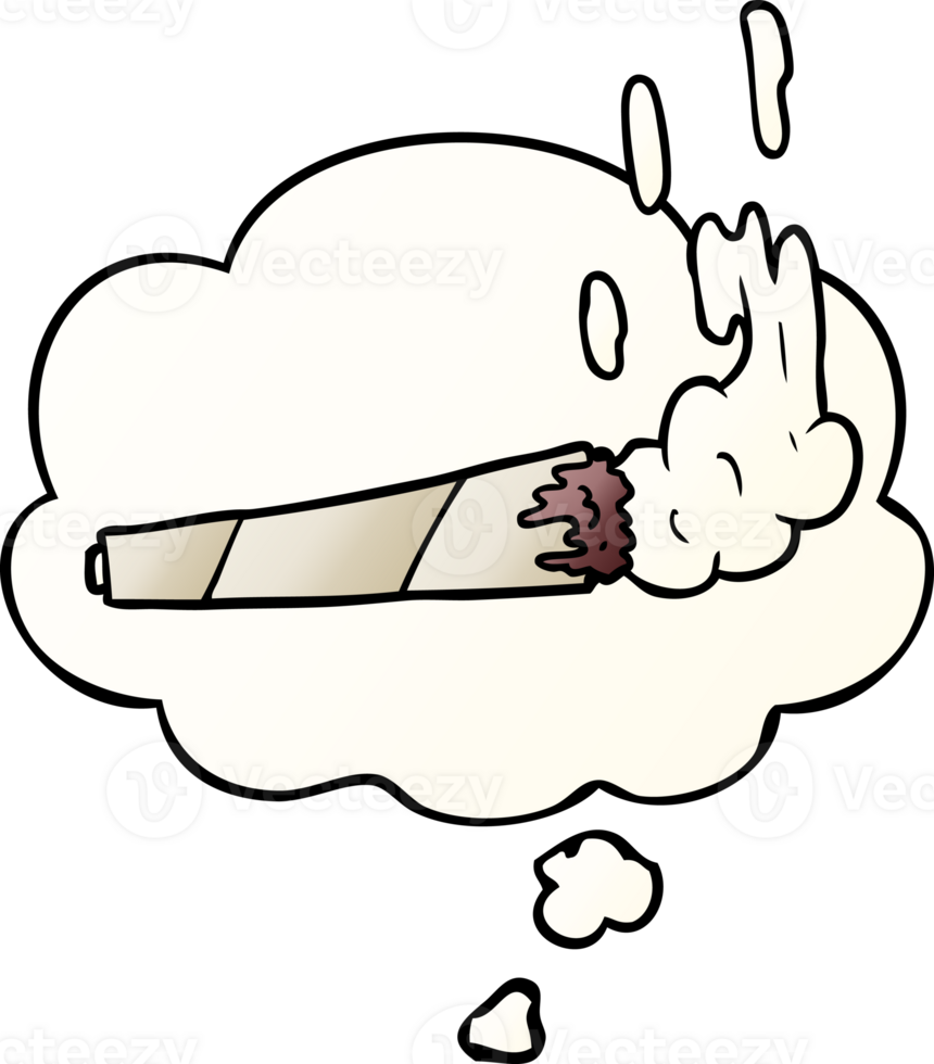 cartoon marijuana joint and thought bubble in smooth gradient style png