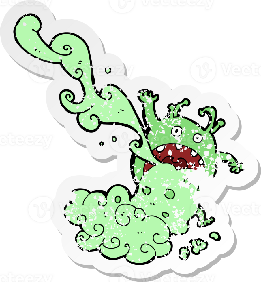 retro distressed sticker of a cartoon gross monster png