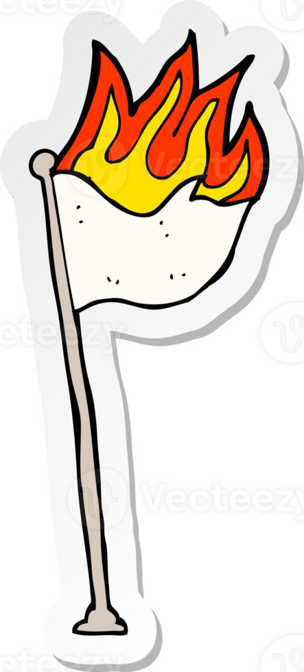 sticker of a cartoon burning flag on pole png