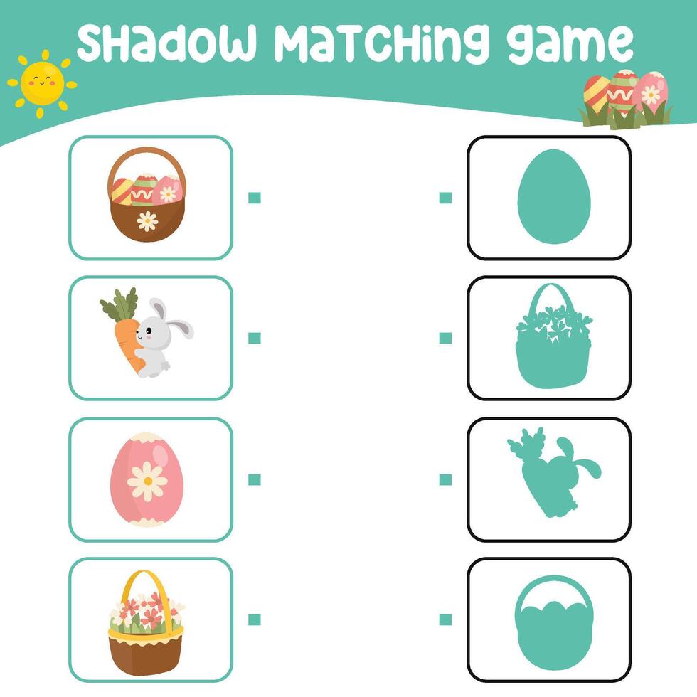 Matching shadow game for children. Find the correct shadow. Worksheet for kid. Printable activity page for kids. Learning Game vector