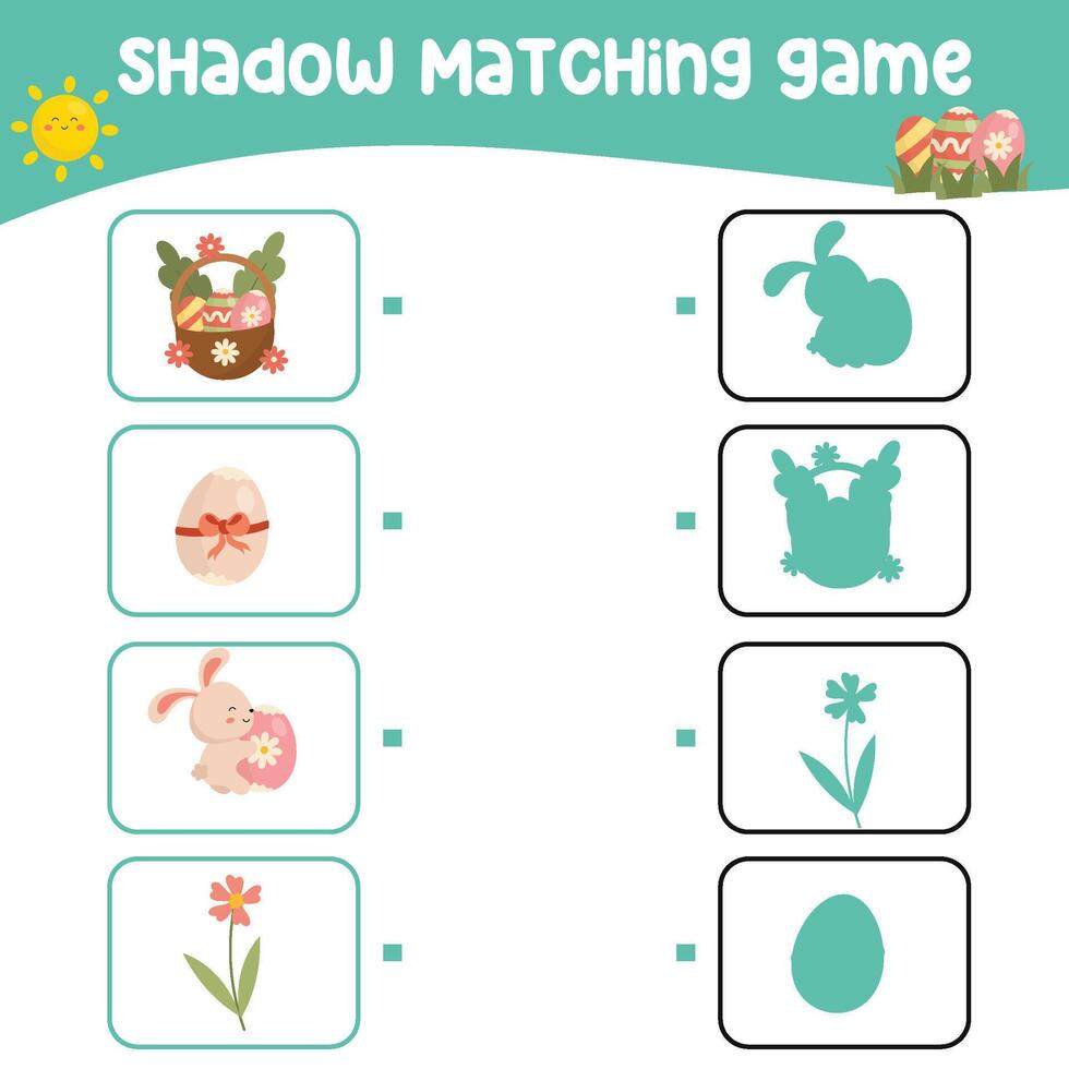 Matching shadow game for children. Find the correct shadow. Worksheet for kid. Printable activity page for kids. Learning Game vector