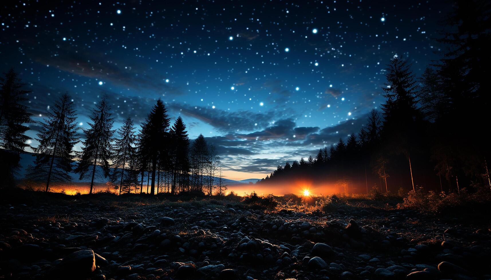 AI generated Tranquil scene star trail illuminates snowy mountain peak at dusk generated by AI photo