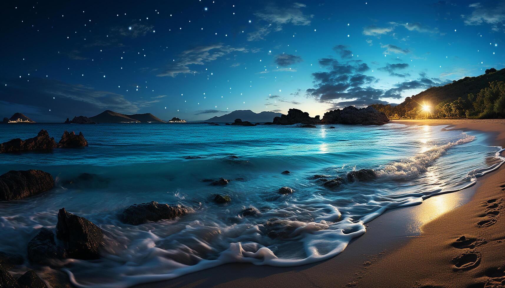 AI generated Sunset over the tranquil coastline, waves reflecting the beauty of nature generated by AI photo