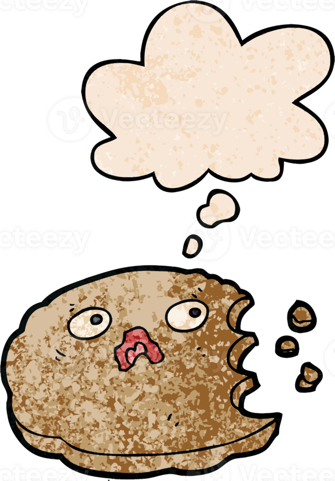 cartoon bitten cookie and thought bubble in grunge texture pattern style png