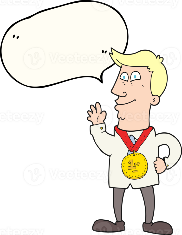 speech bubble cartoon waving man with award png